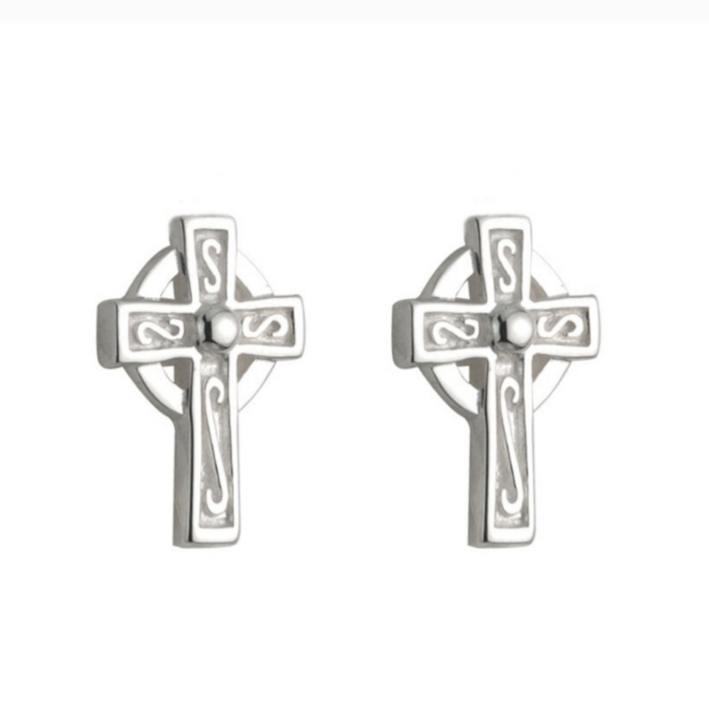 Solvar girls earrings Irish Sterling silver kids small cross stud
